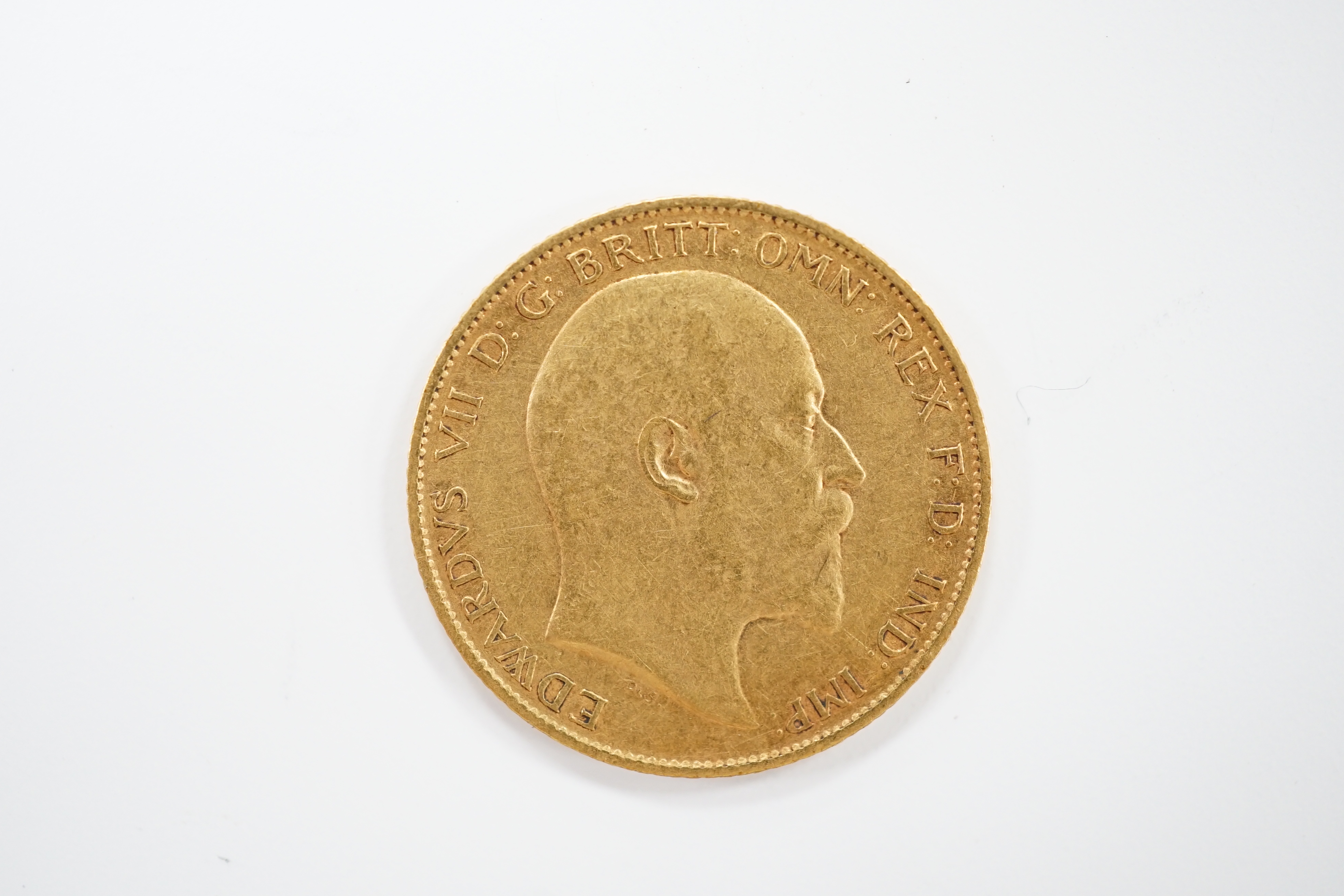 British gold coins, Edward VII, 1907 half sovereign.